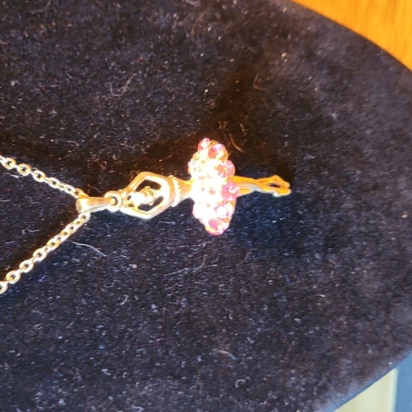 Twirling Ballerina 10" Necklace  Gold plated chain Pink BLING - Picture 4 of 5
